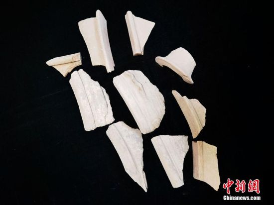 圖為靜寧縣賈河鄉(xiāng)竇坪村出土的彩陶片、紅陶片。 夏劍鋒 攝