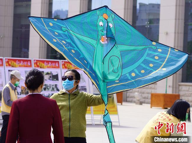 5月18日，甘肅省博物館為觀眾免費發(fā)放文創(chuàng)產品“綠馬飛俠”風箏?！?九美旦增 攝