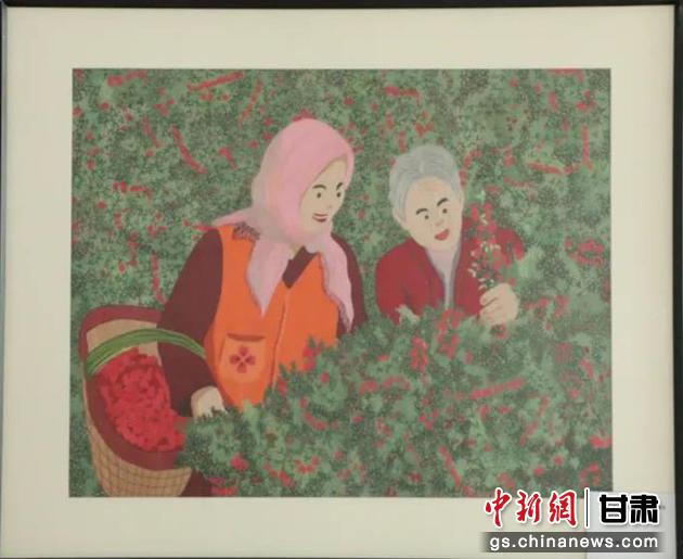 靖遠(yuǎn)縣枸杞種植業(yè)帶動(dòng)10多萬(wàn)農(nóng)民脫貧致富。刺繡 王明風(fēng) 繡稿 胡靜