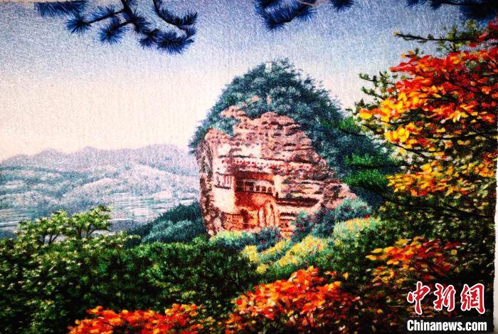 圖為劉云帆刺繡作品——麥積山石窟。(資料圖) 甘肅省非遺保護(hù)中心供圖